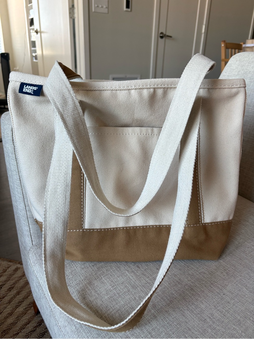 Lands' End Two-Tone Canvas Tote in Cream and Tan